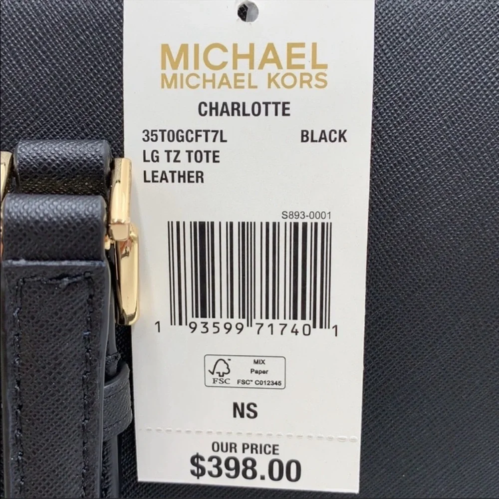 MICHAEL KORS CHARLOTTE LARGE TOP ZIP TOTE BLACK